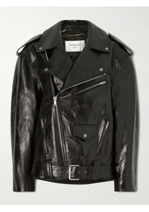 SAINT LAURENT - Glossed Textured-leather Biker Jacket - Black - FR 34,FR 36,FR 38