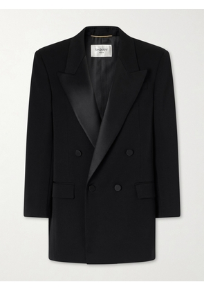 SAINT LAURENT - Double-breasted Satin-trimmed Grain De Poudre Wool Blazer - Black - FR 34,FR 36,FR 38,FR 40,FR 42