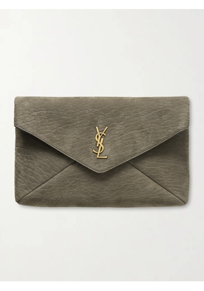 SAINT LAURENT - Cassandre Large Textured-nubuck Clutch - Gray - One size