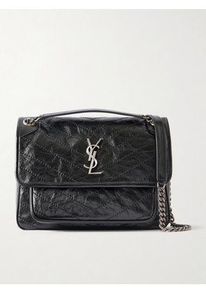 SAINT LAURENT - Niki Medium Crinkled Glossed-leather Shoulder Bag - Black - One size