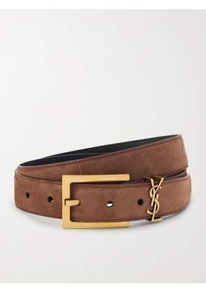 SAINT LAURENT - Cassandre Embellished Suede Belt - Brown - 65,70,75,80,85,90,95