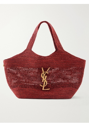 SAINT LAURENT - Icare Maxi Leather-trimmed Raffia Tote - Red - One size