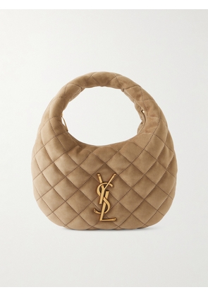 SAINT LAURENT - Icarino Matelassé Suede Shoulder Bag - Neutrals - One size