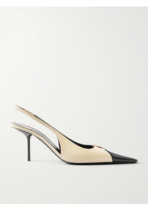 SAINT LAURENT - Babylone Embellished Two-tone Leather Slingback Pumps - Neutrals - FR35,FR36,FR37,FR37.5,FR38,FR38.5,FR39,FR39.5,FR40,FR41