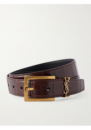 SAINT LAURENT - Cassandre Croc-effect Leather Belt - Burgundy - 65,70,75,80,85,90,95