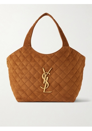 SAINT LAURENT - Icare Medium Matelassé Suede Tote - Brown - One size