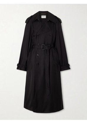 SAINT LAURENT - Double-breasted Belted Silk-twill Trench Coat - Black - FR 34,FR 36,FR 38