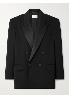 SAINT LAURENT - Double-breasted Satin-trimmed Grain De Poudre Wool Blazer - Black - FR 34,FR 36,FR 38,FR 40
