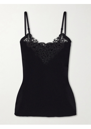 SAINT LAURENT - Lace-trimmed Ribbed Silk Tank - Black - x small,small,medium,large