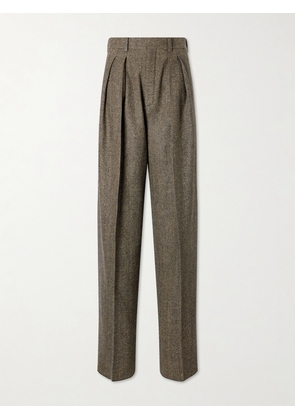 SAINT LAURENT - Pleated Herringbone Wool-blend Straight-leg Pants - Brown - FR 34,FR 36,FR 38,FR 40,FR 42