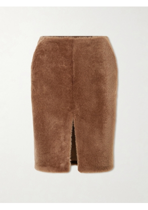 SAINT LAURENT - Shearling Midi Skirt - Brown - FR 34,FR 36,FR 38