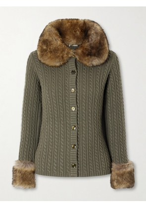 SAINT LAURENT - Shearling-trimmed Cable-knit Cashmere Cardigan - Green - x small,small,medium