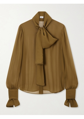 SAINT LAURENT - Crepe Mesh Silk Blouse - Green - FR 34,FR 36,FR 38
