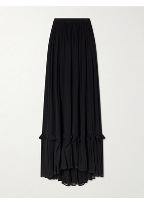 SAINT LAURENT - Mousseline Ruffled Silk-crepon Maxi Skirt - Black - FR 34,FR 36,FR 38,FR 40