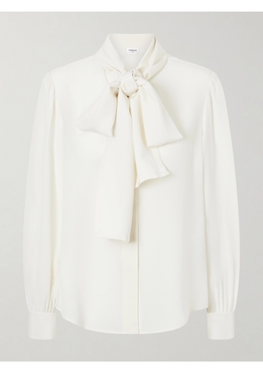SAINT LAURENT - Tie-detailed Silk Crepe De Chine Blouse - Neutrals - FR 34,FR 36,FR 38,FR 40