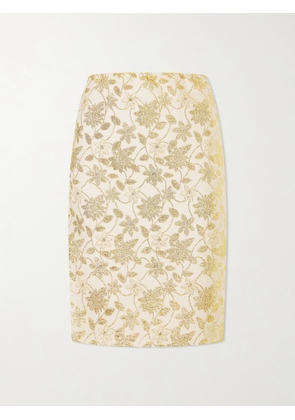 SAINT LAURENT - Floral-brocade Midi Skirt - Gold - FR 34,FR 36,FR 38,FR 40,FR 42