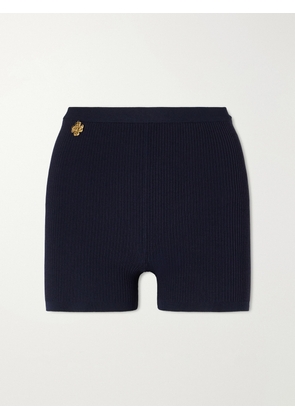 SAINT LAURENT - Logo-embellished Ribbed Stretch-jersey Shorts - Blue - x small,small,medium,large,x large