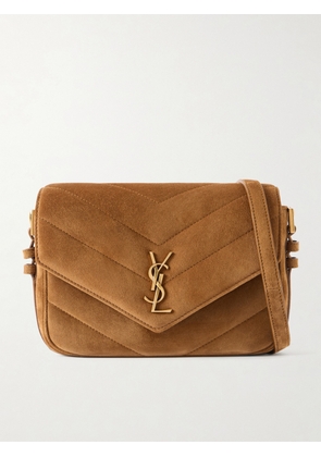 SAINT LAURENT - Loulou Cassandre Embellished Suede Shoulder Bag - Brown - One size