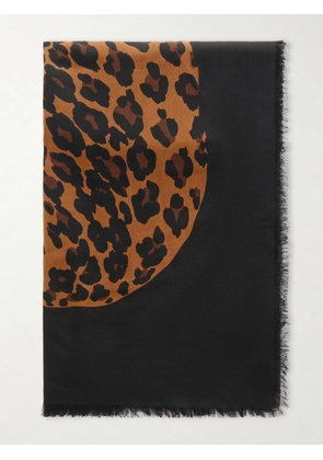 SAINT LAURENT - Grand Carre Animal-print Fringed Wool Scarf - Black - One size