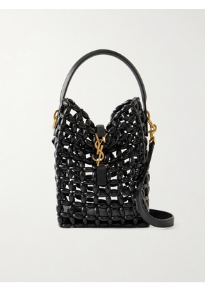 SAINT LAURENT - Le 37 Mini Logo-embellished Leather-trimmed Beaded Wood Shoulder Bag - Black - One size