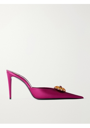 SAINT LAURENT - Cosmo 95 Embellished Satin- Mules - Red - EU 36,EU 36.5,EU 37,EU 37.5,EU 38,EU 38.5,EU 39,EU 39.5,EU 40,EU 41,EU 42