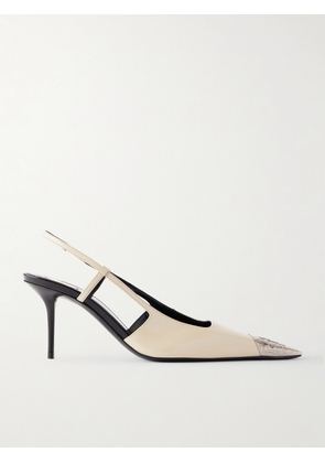 SAINT LAURENT - Jeanne Cassandre-embossed Leather Slingback Pumps - Neutrals - EU 35,EU 36,EU 36.5,EU 37,EU 37.5,EU 38,EU 38.5,EU 39,EU 39.5,EU 40,EU 40.5,EU 41,EU 42