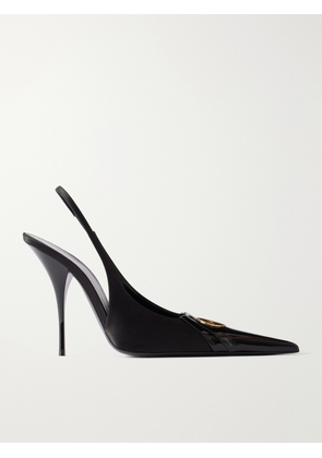 SAINT LAURENT - Louis 110 Embellished Patent-leather Trimmed Satin Slingback Pumps - Black - EU 35,EU 36,EU 36.5,EU 37,EU 37.5,EU 38,EU 38.5,EU 39,EU 39.5,EU 40,EU 40.5,EU 41,EU 42