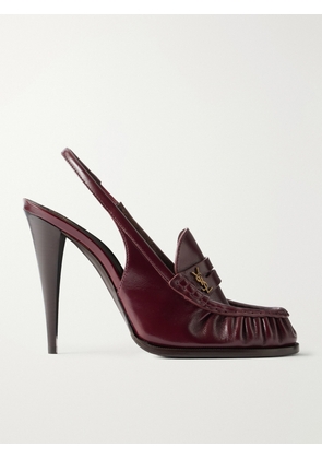 SAINT LAURENT - Le Loafer 110 Cassandre-embellished Leather Slingback Pumps - Burgundy - EU 35,EU 36,EU 36.5,EU 37,EU 37.5,EU 38,EU 38.5,EU 39,EU 39.5,EU 40,EU 40.5,EU 41,EU 42