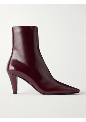 SAINT LAURENT - Jill Cassandre-embellished Leather Ankle Boots - Burgundy - EU 35,EU 36,EU 36.5,EU 37,EU 37.5,EU 38,EU 38.5,EU 39,EU 39.5,EU 40,EU 40.5,EU 41,EU 42