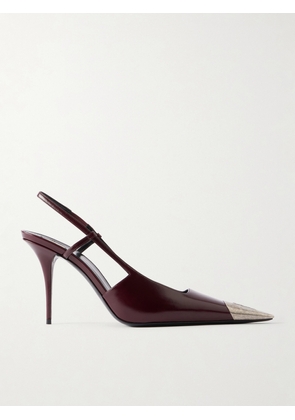 SAINT LAURENT - Jeanne Cassandre-embossed Leather Slingback Pumps - Burgundy - EU 35,EU 36,EU 36.5,EU 37,EU 37.5,EU 38,EU 38.5,EU 39,EU 39.5,EU 40,EU 40.5,EU 41,EU 42