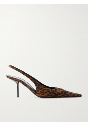 SAINT LAURENT - Babylone Cassandre-embellished Leopard-print Grosgrain Slingback Pumps - Multi - EU 35,EU 36,EU 36.5,EU 37,EU 37.5,EU 38,EU 38.5,EU 39,EU 39.5,EU 40,EU 40.5,EU 42