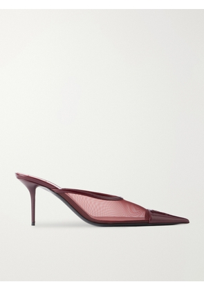 SAINT LAURENT - Renée 75 Cassandre-embroidered Leather-trimmed Mesh Pumps - EU 35,EU 36,EU 36.5,EU 37,EU 37.5,EU 38,EU 38.5,EU 39,EU 39.5,EU 40,EU 41,EU 42