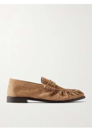 SAINT LAURENT - Le Loafer Cassandre-embellished Suede Loafers - Neutrals - EU 35,EU 35.5,EU 36,EU 36.5,EU 37,EU 37.5,EU 38,EU 38.5,EU 39,EU 39.5,EU 40,EU 40.5,EU 41,EU 41.5,EU 42