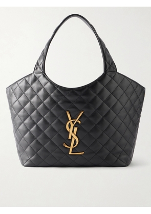 SAINT LAURENT - Icare Logo-embellished Medium Matelassé Leather Tote - Black - One size