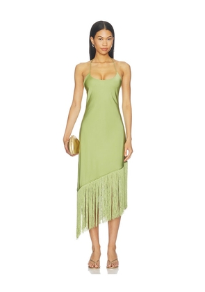 MORE TO COME Natalina Fringe Midi Dress in Green. Size XXS. Also in XS, S, M, L, XL.