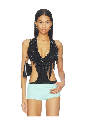 NIIHAI Fringe Bodysuit in Black. Size XS. Also in S, M, L, XL.