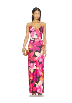 Runaway The Label Nina Ruched Halter Maxi Dress in Multi. Size XS. Also in S, M, L, XL.