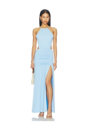 Runaway The Label Imelda High Neck Maxi Dress in Baby Blue. Size XS. Also in S, M, L, XL.