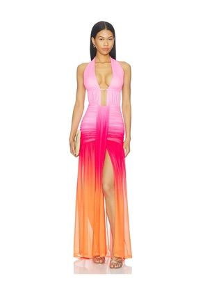 Runaway The Label Adrianna Plunge Ruched Maxi Dress in Pink. Size XS. Also in S, M, L, XL.