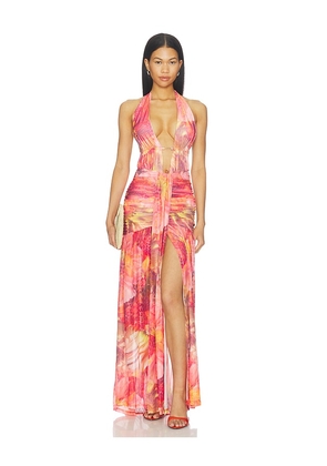 Runaway The Label Adrianna Plunge Ruched Maxi Dress in Multi. Size XS. Also in S, M, L, XL.