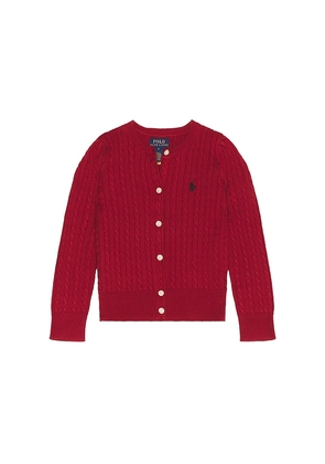 Polo Ralph Lauren Kids Cable Knit Cotton Cardigan in Red. Size 2. Also in 3, 4, 5, 6, 6X.