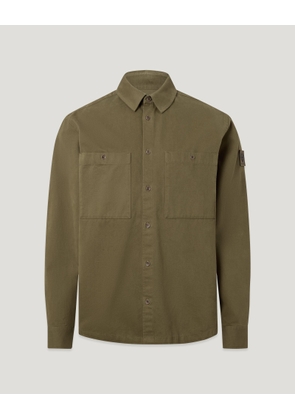 Belstaff Men's Outpost Shirt Cotton Herringbone Khaki Green Size 2xl