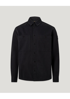 Belstaff Men's Outpost Shirt Cotton Herringbone Black Size 2xl