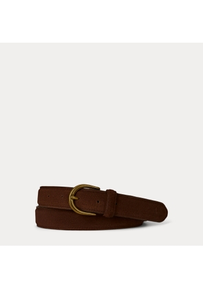 Brass-Buckle Suede Belt