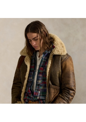 Leather-Trim Shearling Bomber Jacket