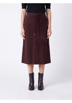 'S Max Mara A-Line Midi Skirt in Suede Leather with Drawstring Waist