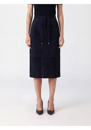 'S Max Mara A-Line Midi Skirt in Suede Leather with Drawstring Waist