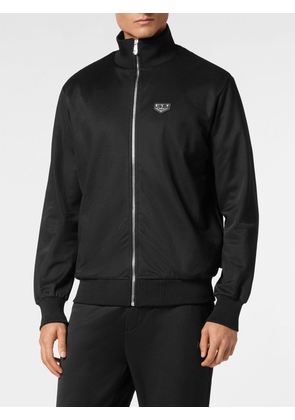 PHILIPP PLEIN Cotton-Blend High Neck Zip Sweatshirt with Applied Logo
