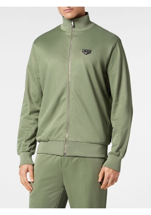 PHILIPP PLEIN Cotton-Blend High Neck Zip Sweatshirt with Applied Logo