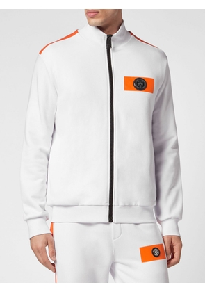 Plein Sport High Neck Cotton Zip-Up Sweatshirt with Hexagon Logo